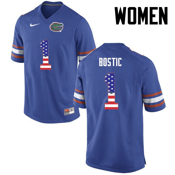 Florida Gators Women #1 Jonathan Bostic College Football USA Flag Fashion Blue